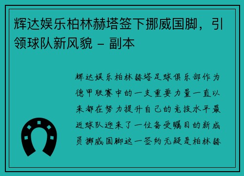 辉达娱乐柏林赫塔签下挪威国脚，引领球队新风貌 - 副本